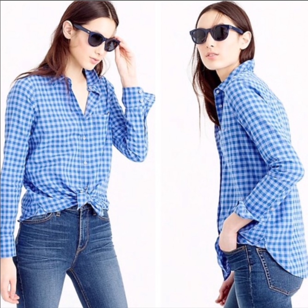 J.Crew Two Toned Blue Gingham Boy Shirt